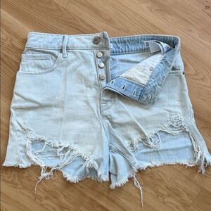Good American Light Blue Distressed Denim Shorts Button-fly Size 4